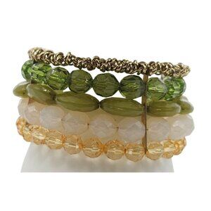 Beaded Stretch Bracelet With Gold Accents Green Crystal Beads 2.5" Diameter
